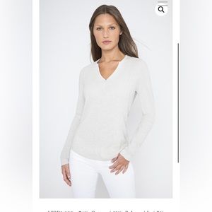 NWT Kinross 100% Cashmere ivory split neck ribbed sweater M